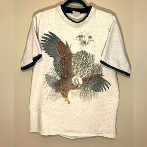 Vintage 90's Hazelwoods Size Large T Shirt Bald Eagle Made In USA Gray (G)